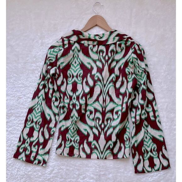 NWT Zara The Selena Blouse Printed Collared V-Neckline Tie Front Long Sleeve Top - Picture 11 of 13
